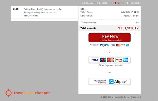 Purchase your China train tickets online with this China Highlights booking page.