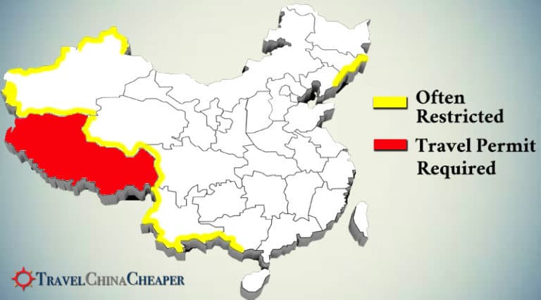 A map of the various China travel restrictions