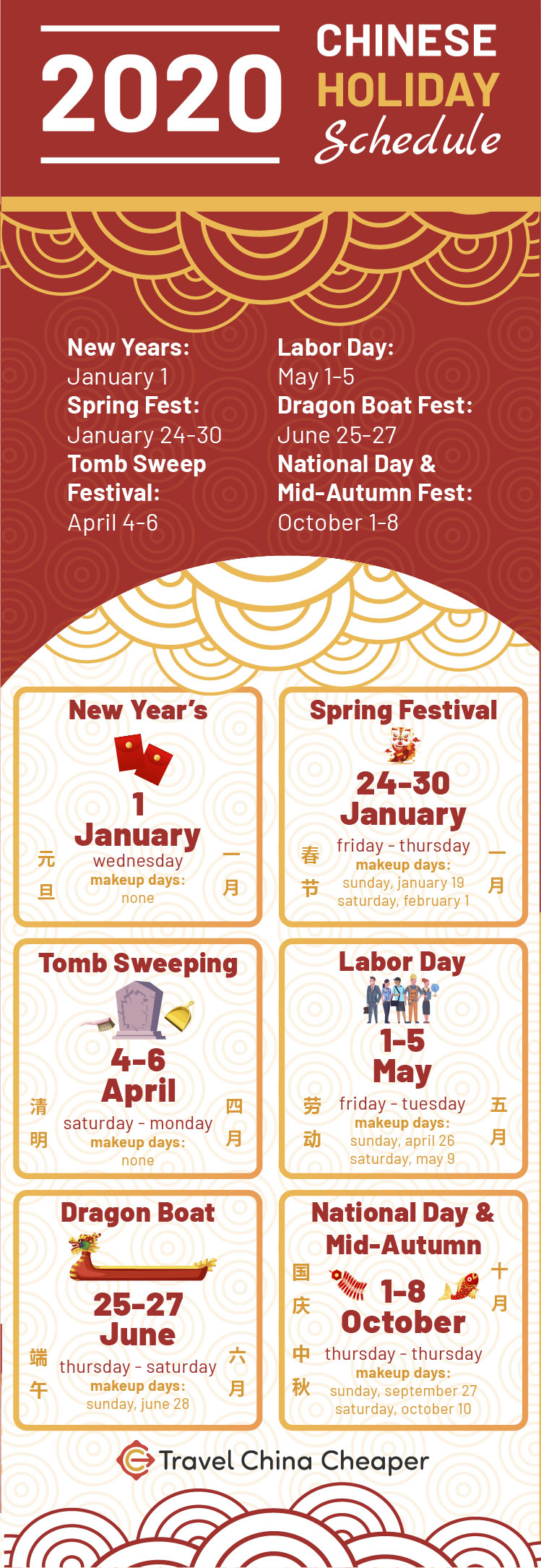 2020 China Public Holidays Calendar Infographic With Makeup Days