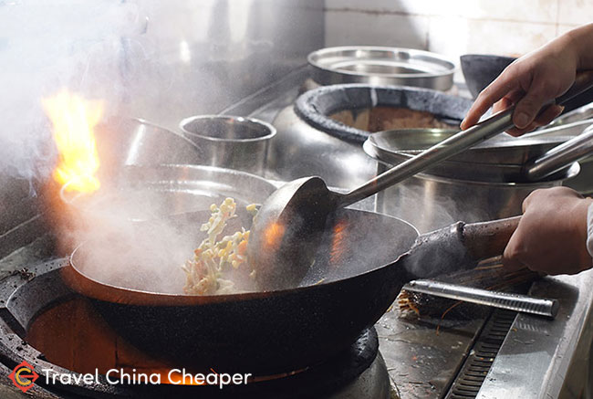 Cooking with a wok in China