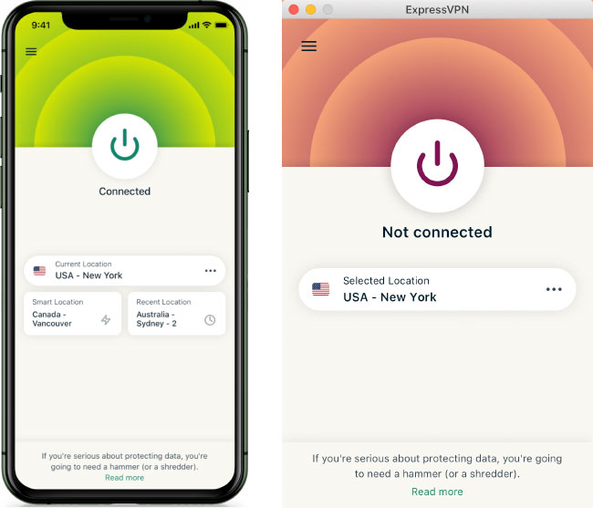 ExpressVPN mobile and desktop app