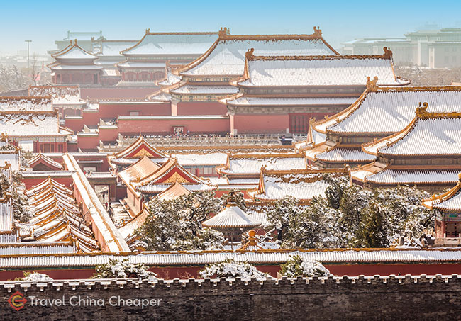 Snow on the Forbidden City during winter in China