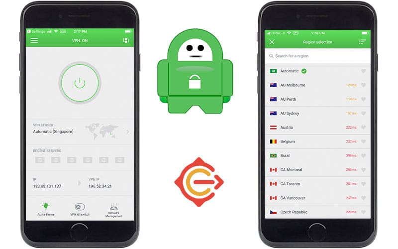 Private Internet Access Mobile app screenshots