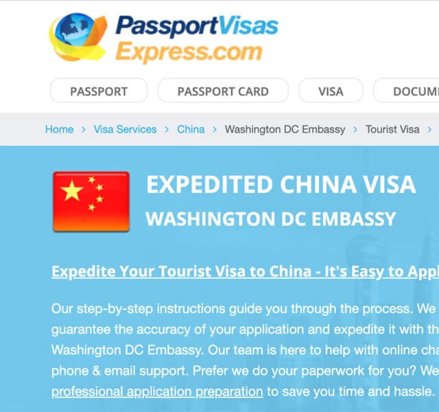 Passport Visas Express for a China visa