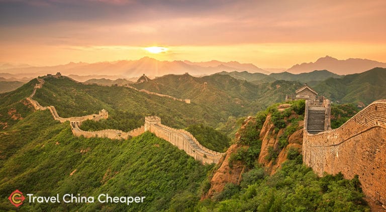 Sunset at the Great Wall of China, one of the must-see sights in Beijing