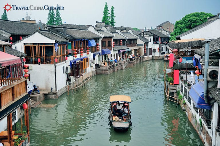 Restaurants along the canal in Suzhou, China