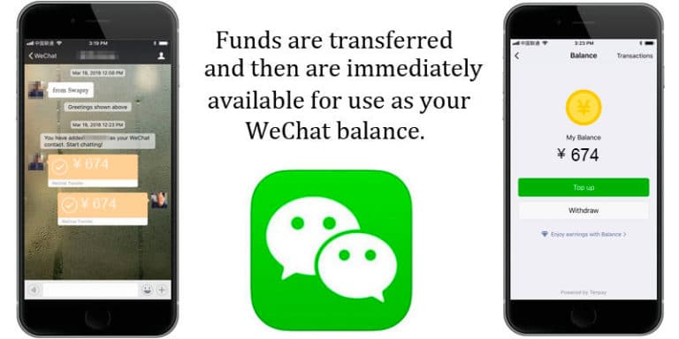 Doing the balance transfer on WeChat in order to exchange currency on Swapsy