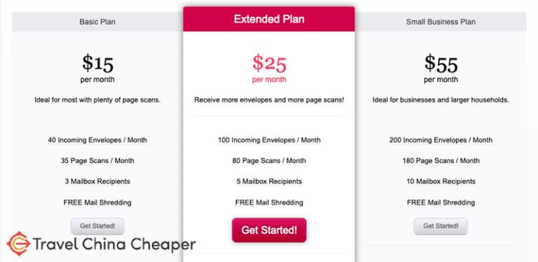 Traveling Mailbox pricing plans
