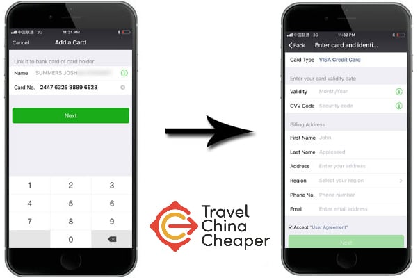 Adding foreign credit card details to WeChat Pay